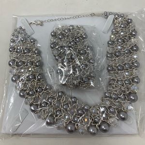 The skyline Collection silver tone silver beaded choker necklace and bracelet